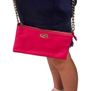 COACH Kira Pink Pebbled Leather Crossbody‎ Chain Strap Convertible Bag